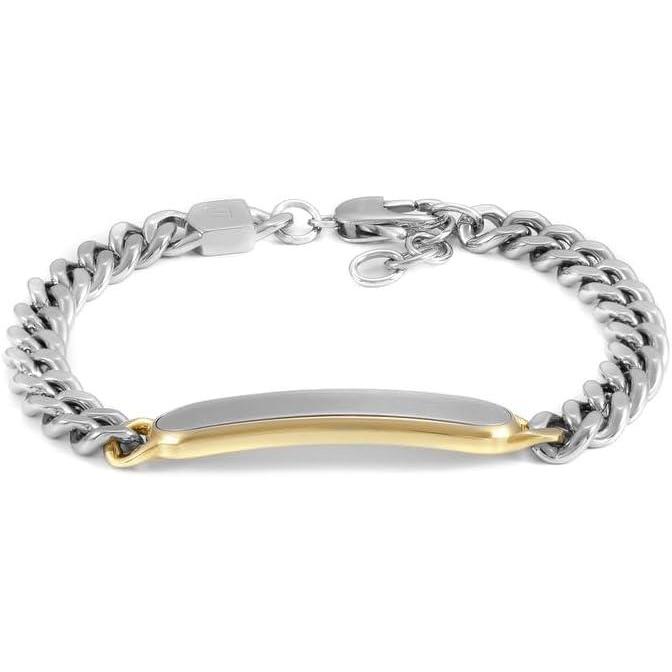 imageFossil Mens Plated Stainless Steel Engravable Personalized Gift ID Chain or Cuff Bracelet for MenSilverGold Drew Engravable