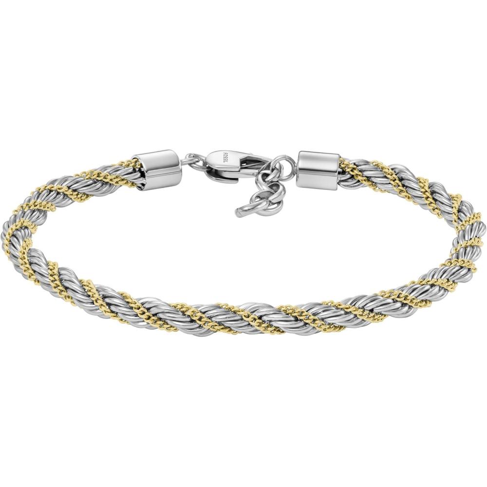 imageFossil Mens Plated Stainless Steel Engravable Personalized Gift ID Chain or Cuff Bracelet for MenTwoTone Twist Chain