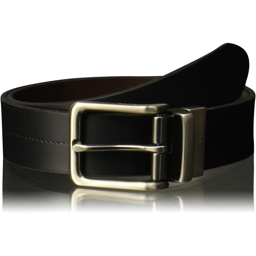 imageFossil Mens Reversible BlackBrown Leather BeltBrandon BlackBrown