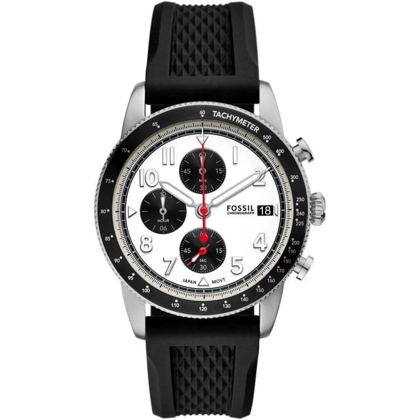 imageFossil Mens Sport Tourer Quartz Stainless Steel Chronograph WatchBlack SiliconeSilverWhite