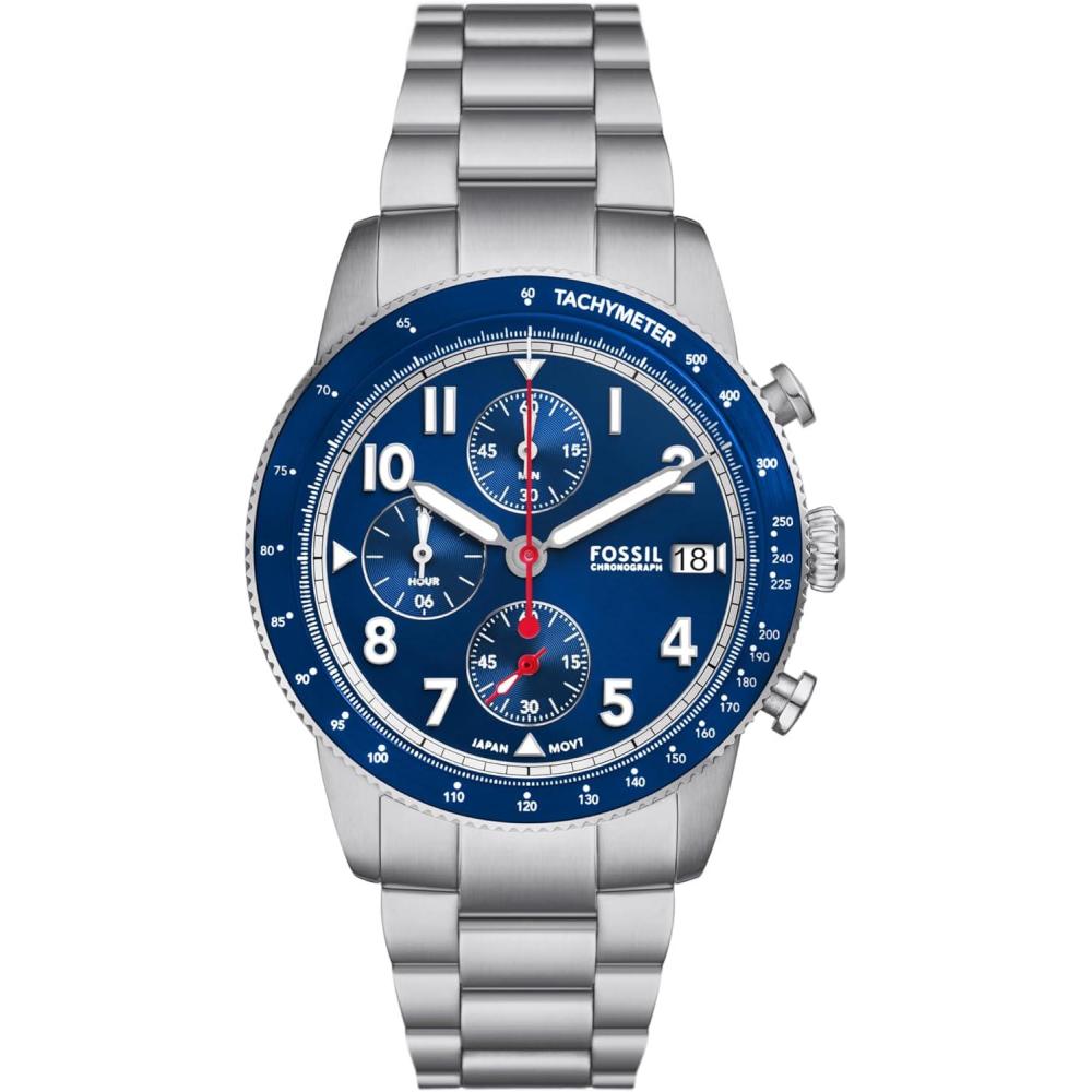 imageFossil Mens Sport Tourer Quartz Stainless Steel Chronograph WatchSilverBlue
