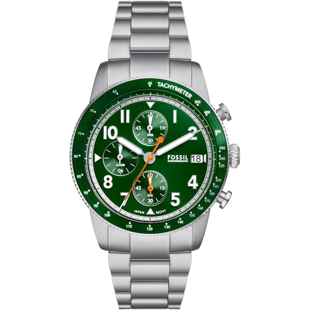 imageFossil Mens Sport Tourer Quartz Stainless Steel Chronograph WatchSilverGreen