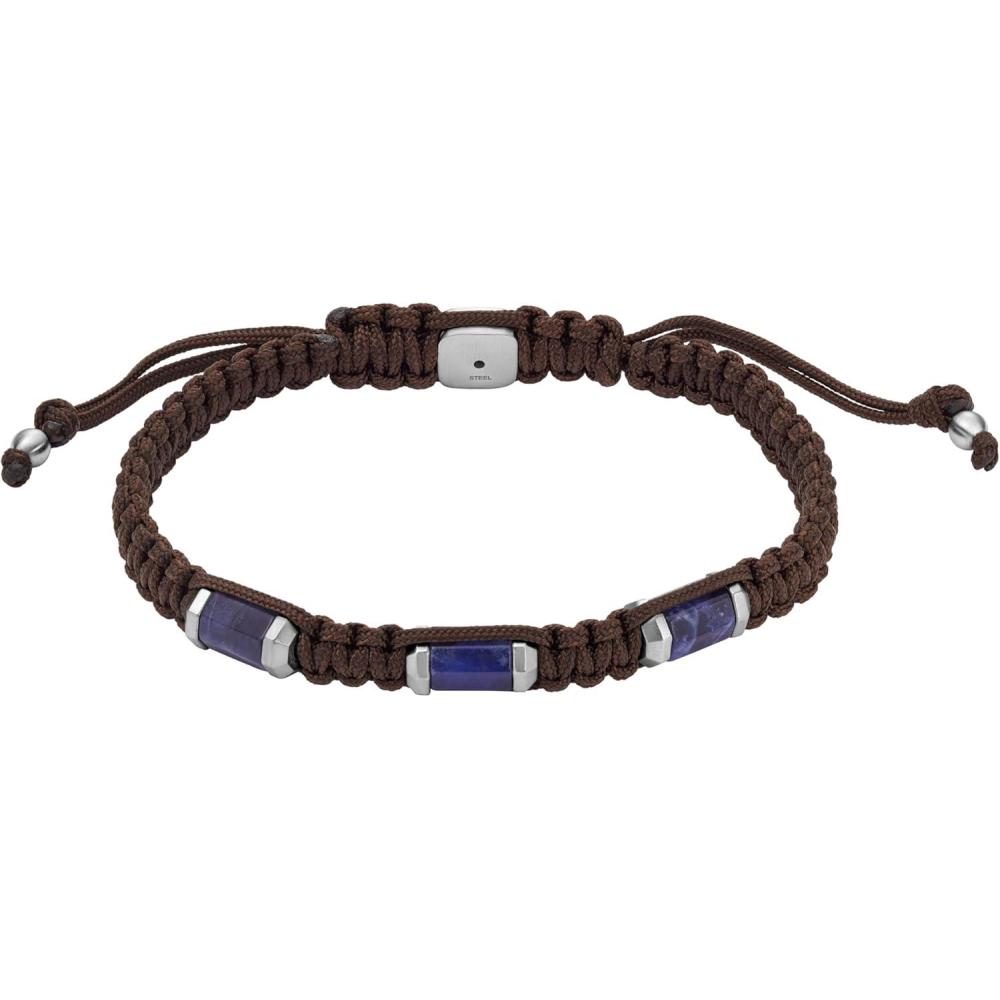 imageFossil Mens Stainless Steel and Genuine Leather andor Beaded Bracelet for MenBlue SodaliteBrown