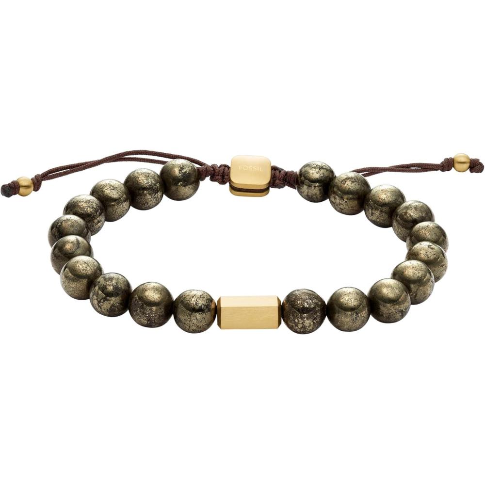 imageFossil Mens Stainless Steel and Genuine Leather andor Beaded Bracelet for MenGray Bead