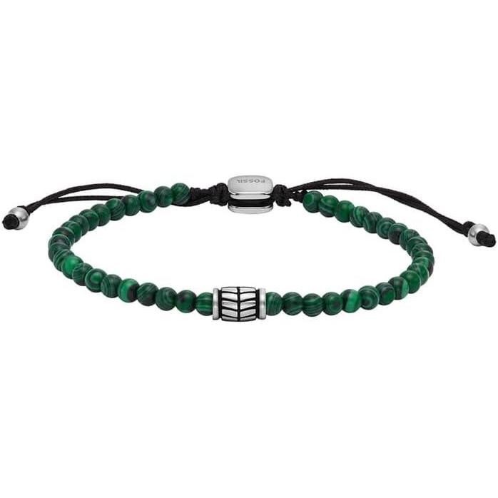 imageFossil Mens Stainless Steel and Genuine Leather andor Beaded Bracelet for MenMalachiteGreen