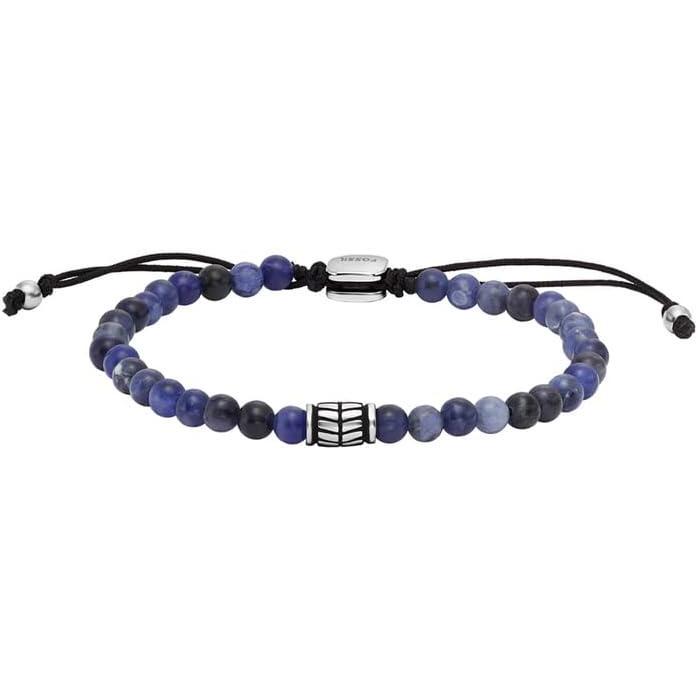 imageFossil Mens Stainless Steel and Genuine Leather andor Beaded Bracelet for MenSodaliteBlue