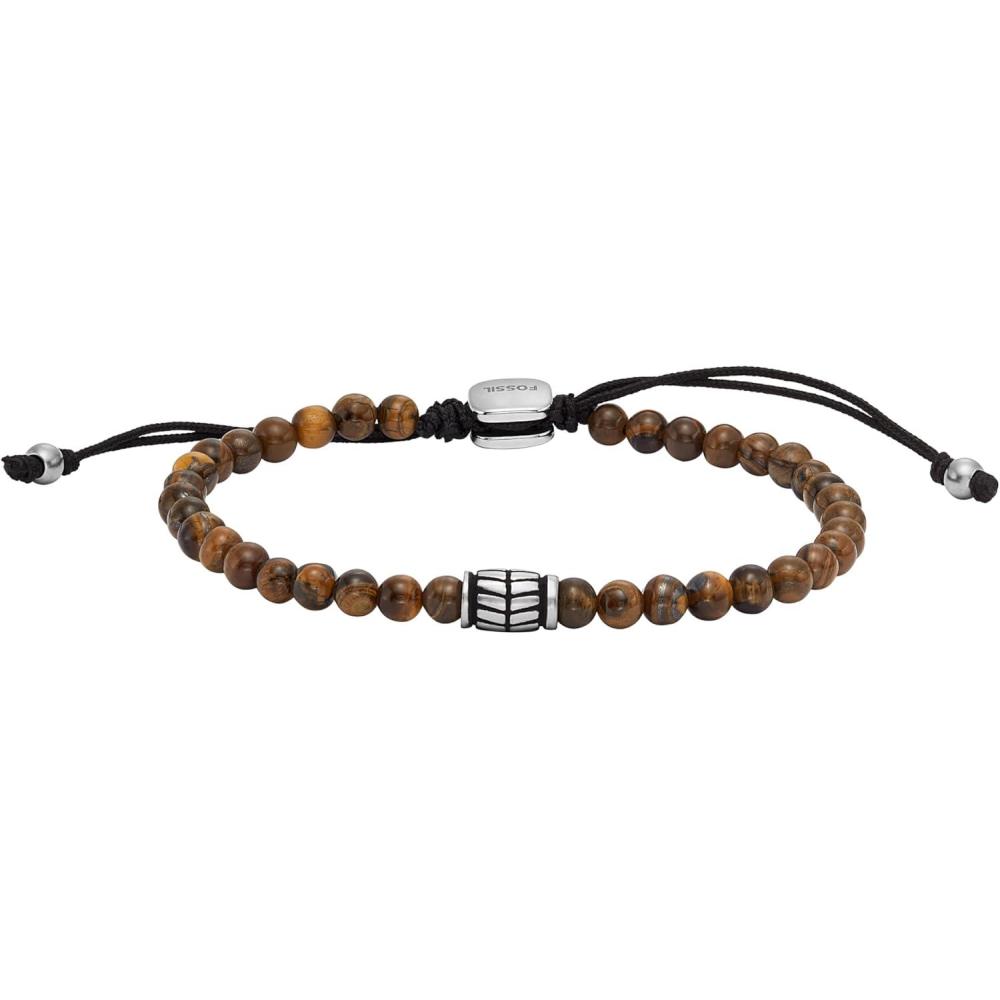 imageFossil Mens Stainless Steel and Genuine Leather andor Beaded Bracelet for MenTigers EyeBrown