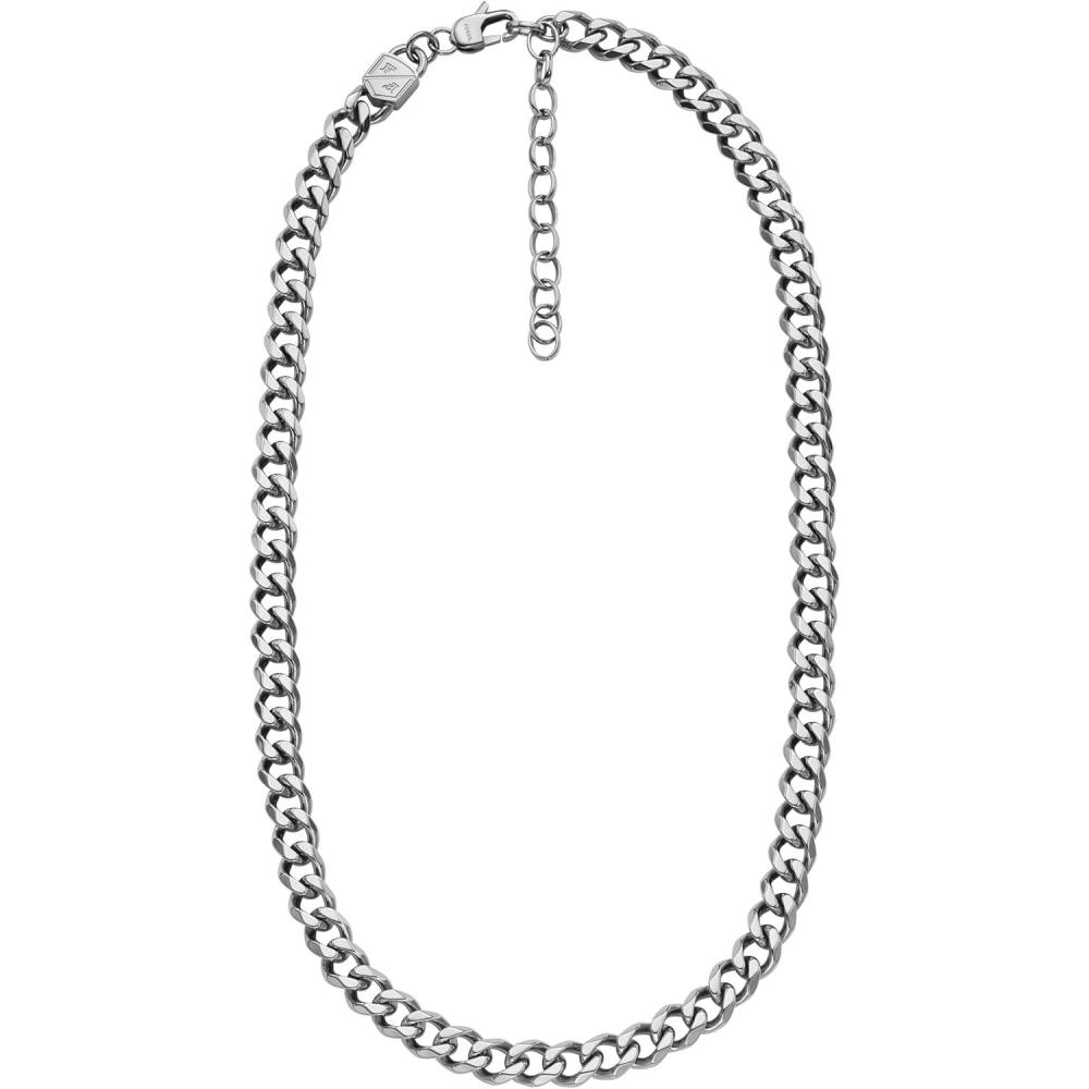 imageFossil Mens Stainless Steel or Leather Necklace for MenSilver Curb Chain