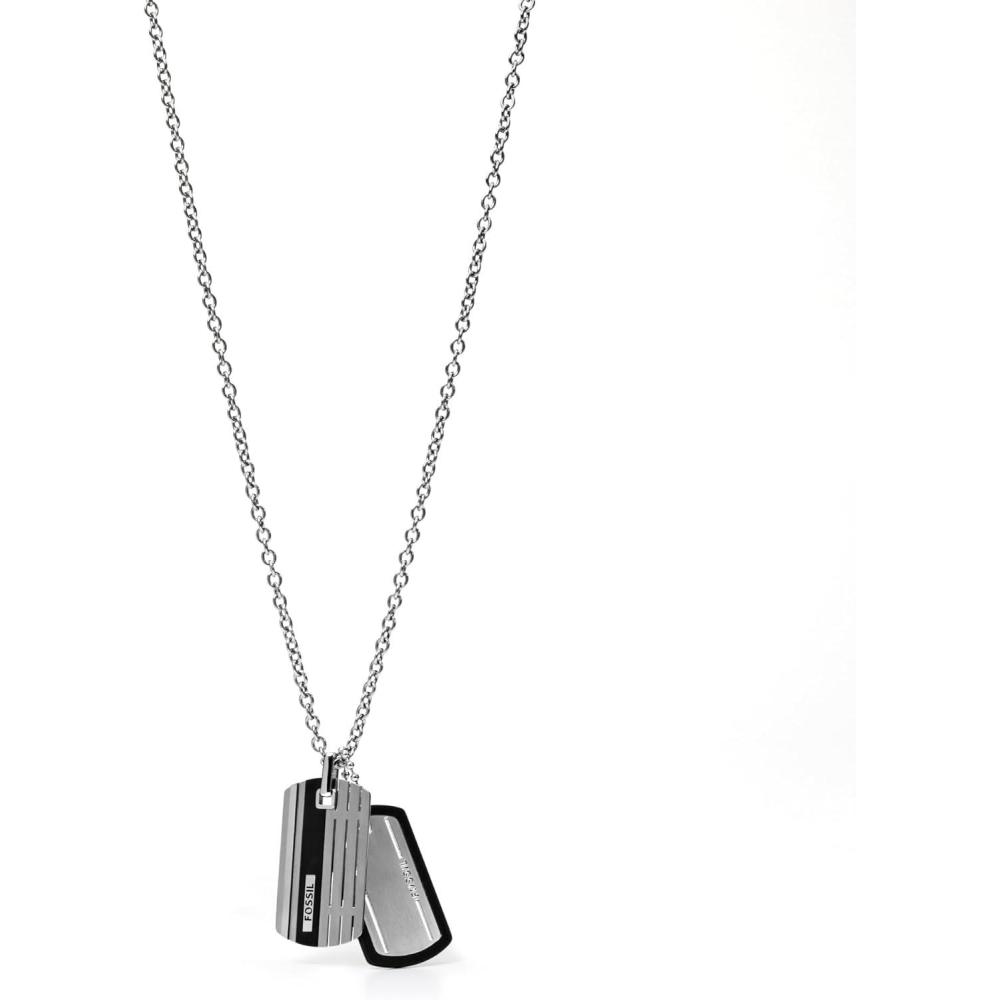 imageFossil Mens Stainless Steel or Leather Necklace for MenSilver Tags