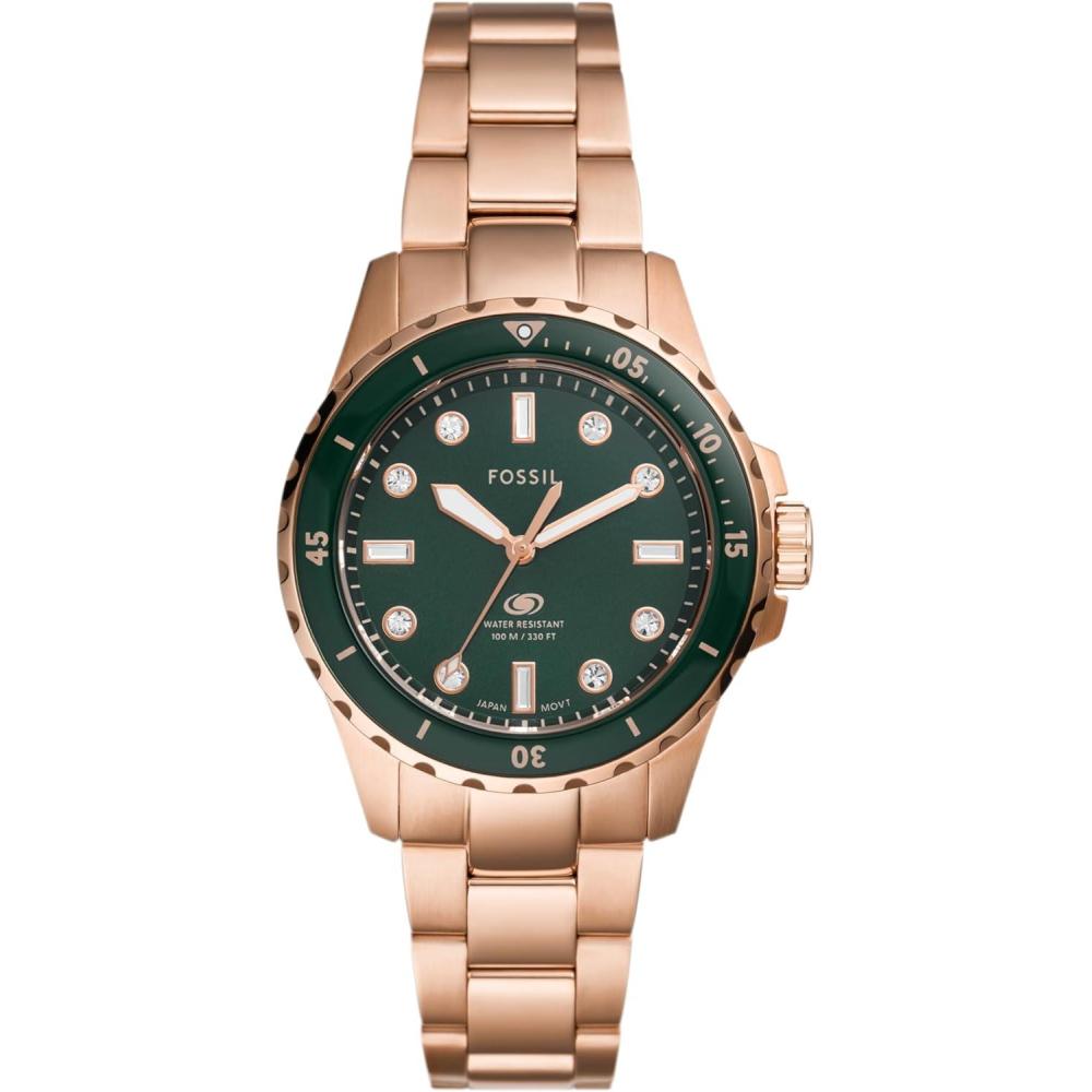 imageFossil Womens Blue Dive Quartz Stainless Steel ThreeHand WatchRose GoldGreen
