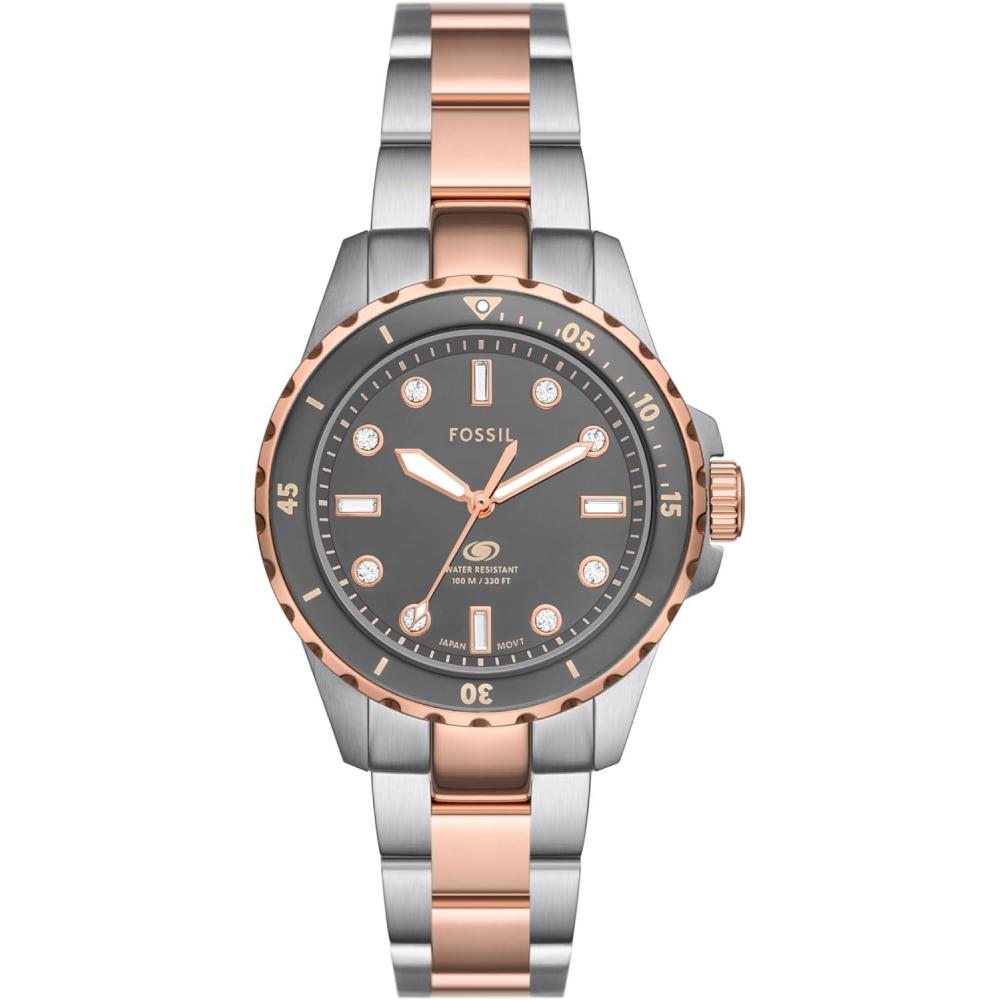 imageFossil Womens Blue Dive Quartz Stainless Steel ThreeHand WatchRose GoldSilverGray