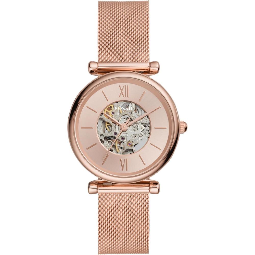 imageFossil Womens Carlie Automatic Stainless Steel Mesh ThreeHand WatchRose Gold Automatic