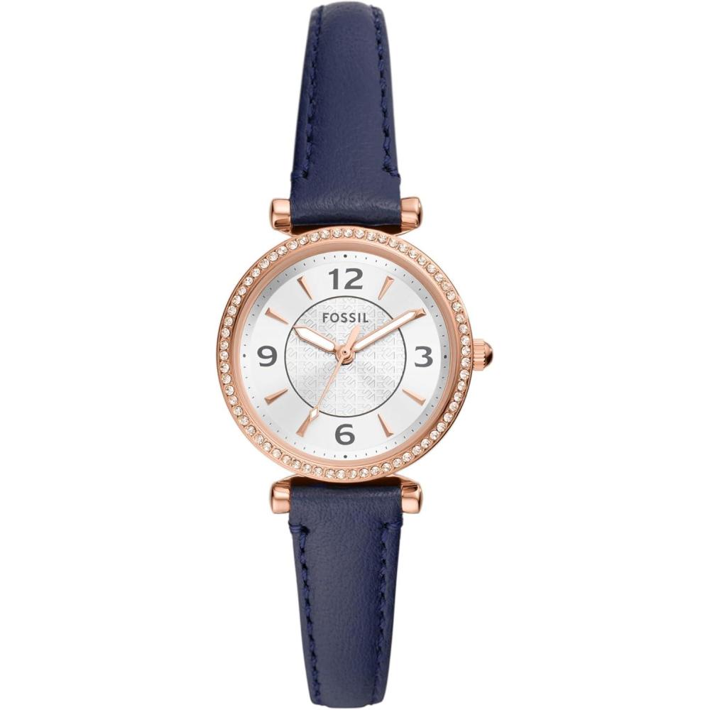 imageFossil Womens Carlie Quartz Stainless Steel ThreeHand WatchBlue LeatherRose Gold