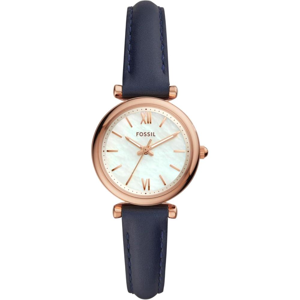 imageFossil Womens Carlie Quartz Stainless Steel ThreeHand WatchBlue LeatherRose GoldMOP