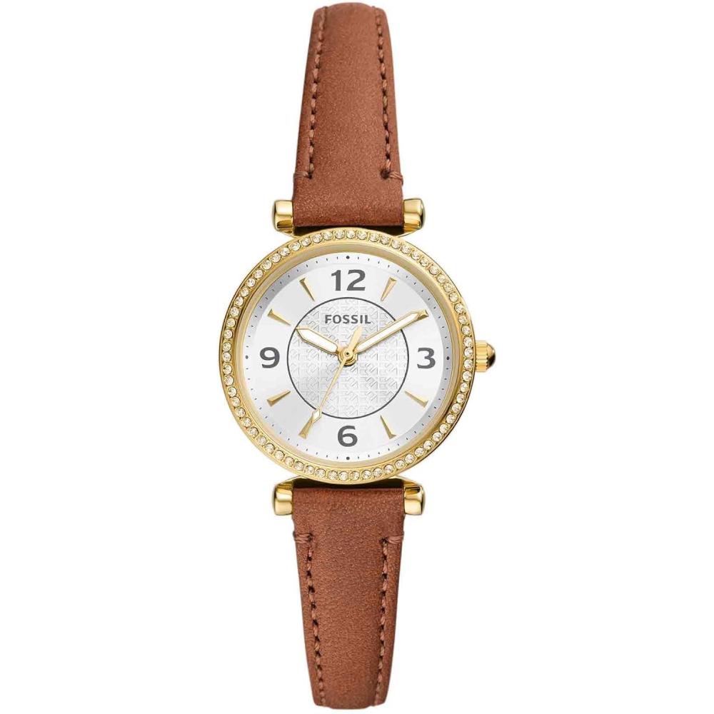 imageFossil Womens Carlie Quartz Stainless Steel ThreeHand WatchBrown LeatherGold