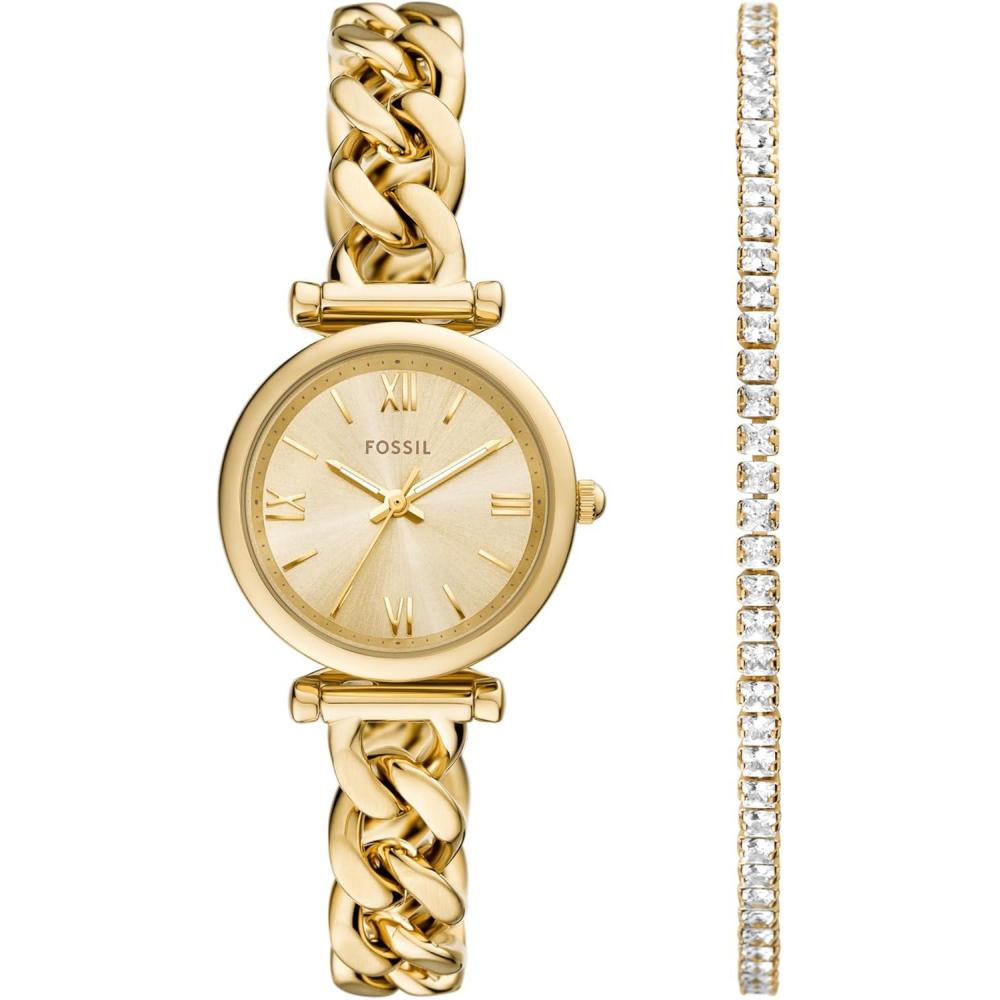 imageFossil Womens Carlie Quartz Stainless Steel ThreeHand WatchGold Chain Gift Set