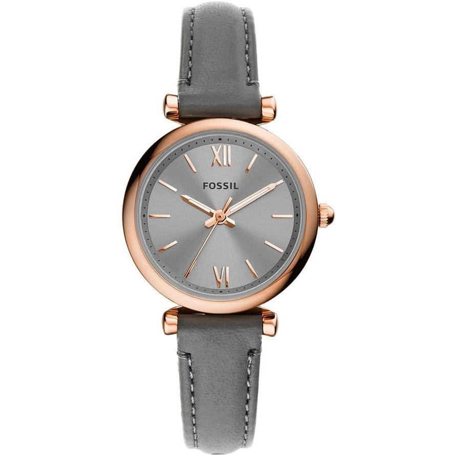 imageFossil Womens Carlie Quartz Stainless Steel ThreeHand WatchGray LeatherRose Gold