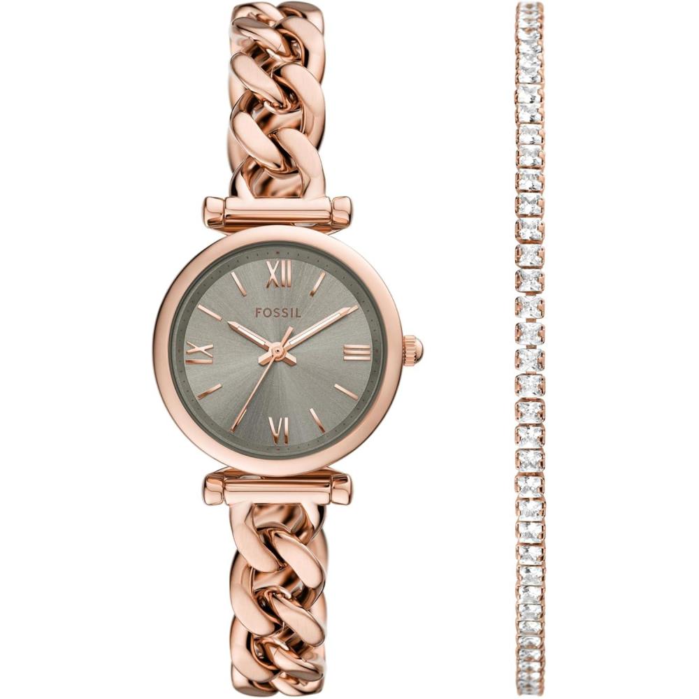 imageFossil Womens Carlie Quartz Stainless Steel ThreeHand WatchRose Gold Chain Gift Set