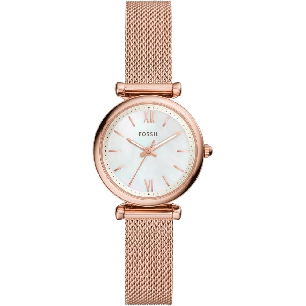 imageFossil Womens Carlie Quartz Stainless Steel ThreeHand WatchRose Gold Mesh