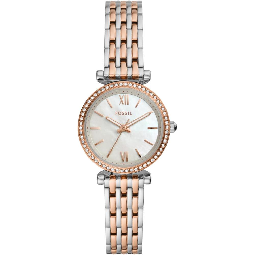 imageFossil Womens Carlie Quartz Stainless Steel ThreeHand WatchRose GoldSilver Glitz