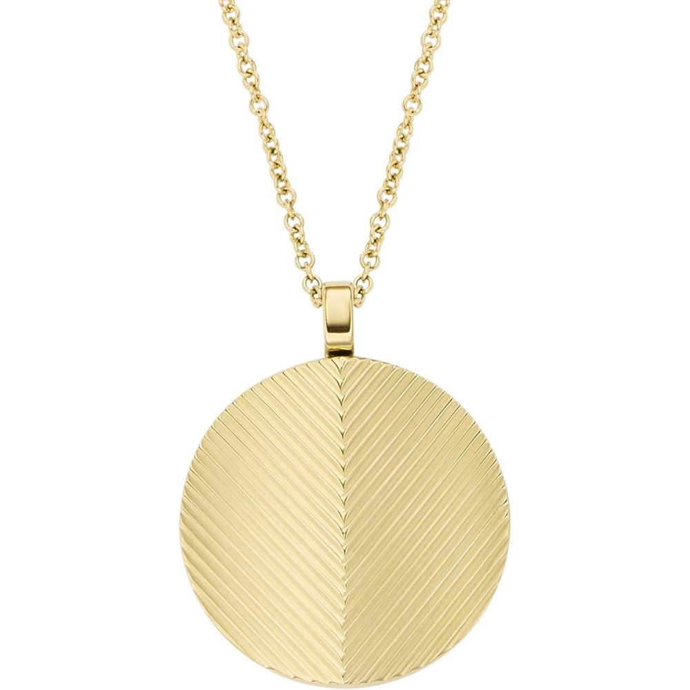 imageFossil Womens GoldTone Stainless Steel Pendant Chain Necklace for WomenGold Harlow Linear Texture Disc