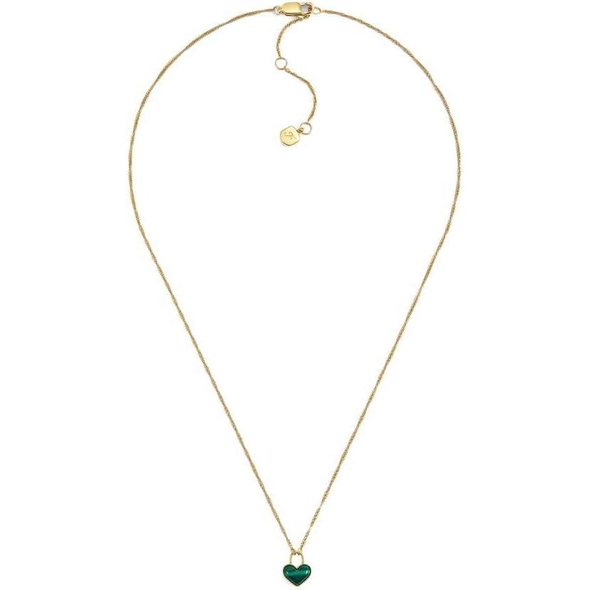 imageFossil Womens GoldTone Stainless Steel Pendant Chain Necklace for WomenGoldGreen Heart