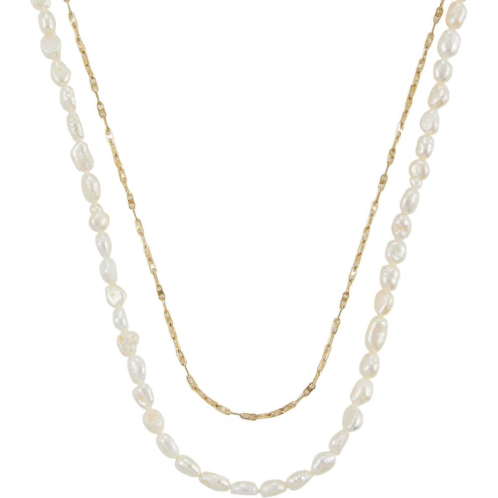 imageFossil Womens GoldTone Stainless Steel Pendant Chain Necklace for WomenGoldPearl Layer