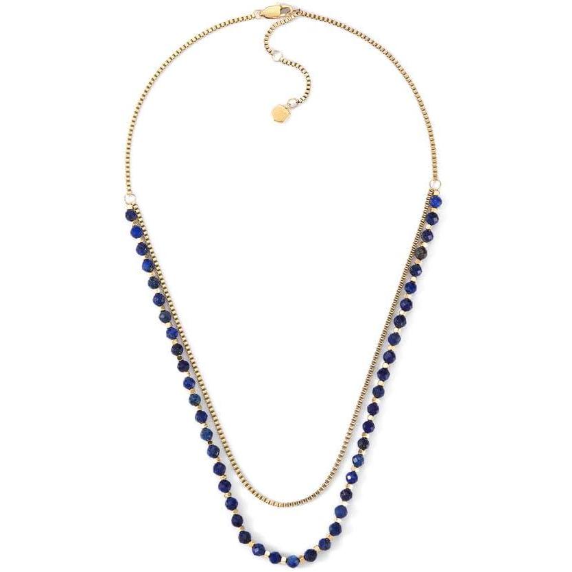 imageFossil Womens GoldTone Stainless Steel Pendant Chain Necklace for WomenLayered Blue Bead