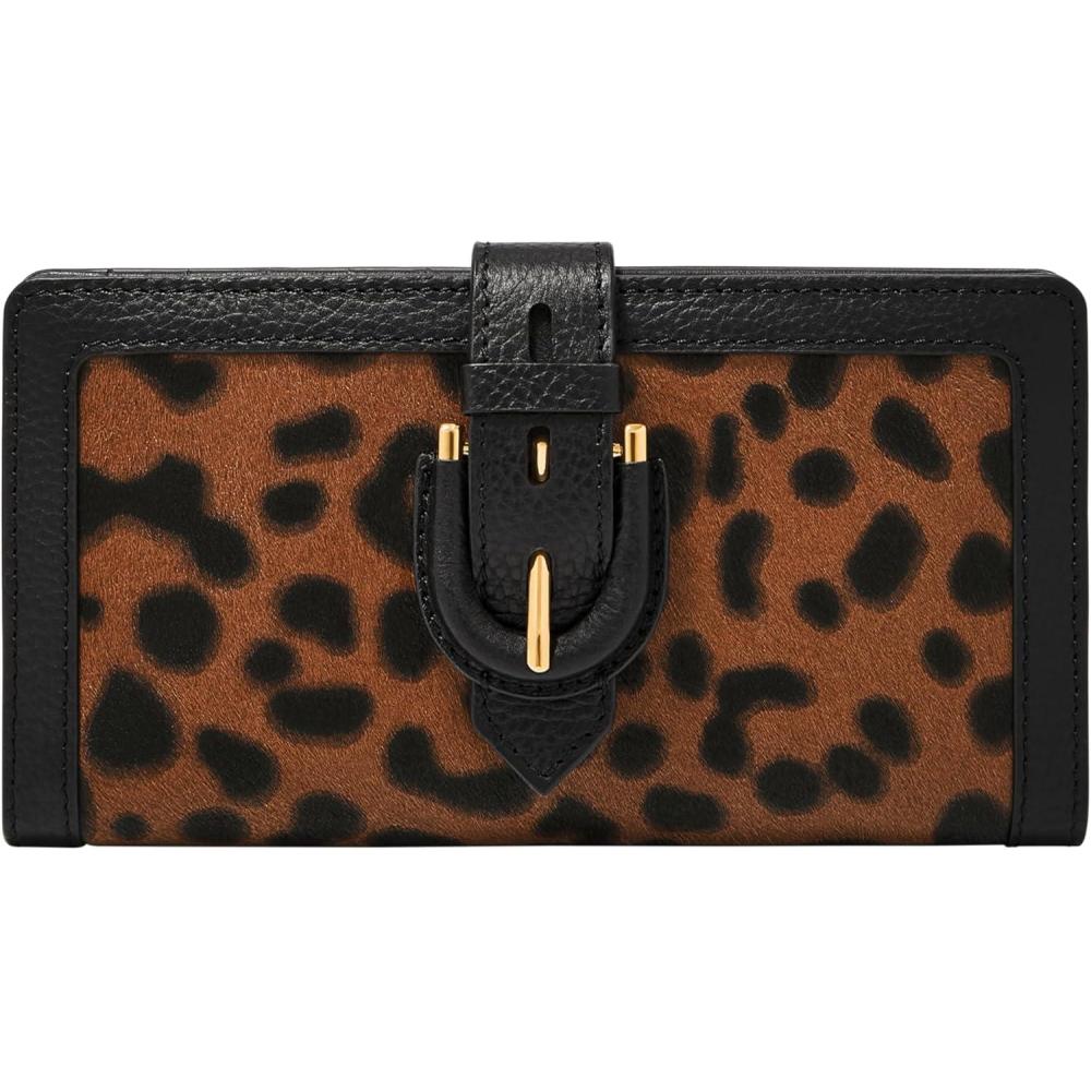 imageFossil Womens Harwell Tab Bifold WalletBlackLeopard Haircalf