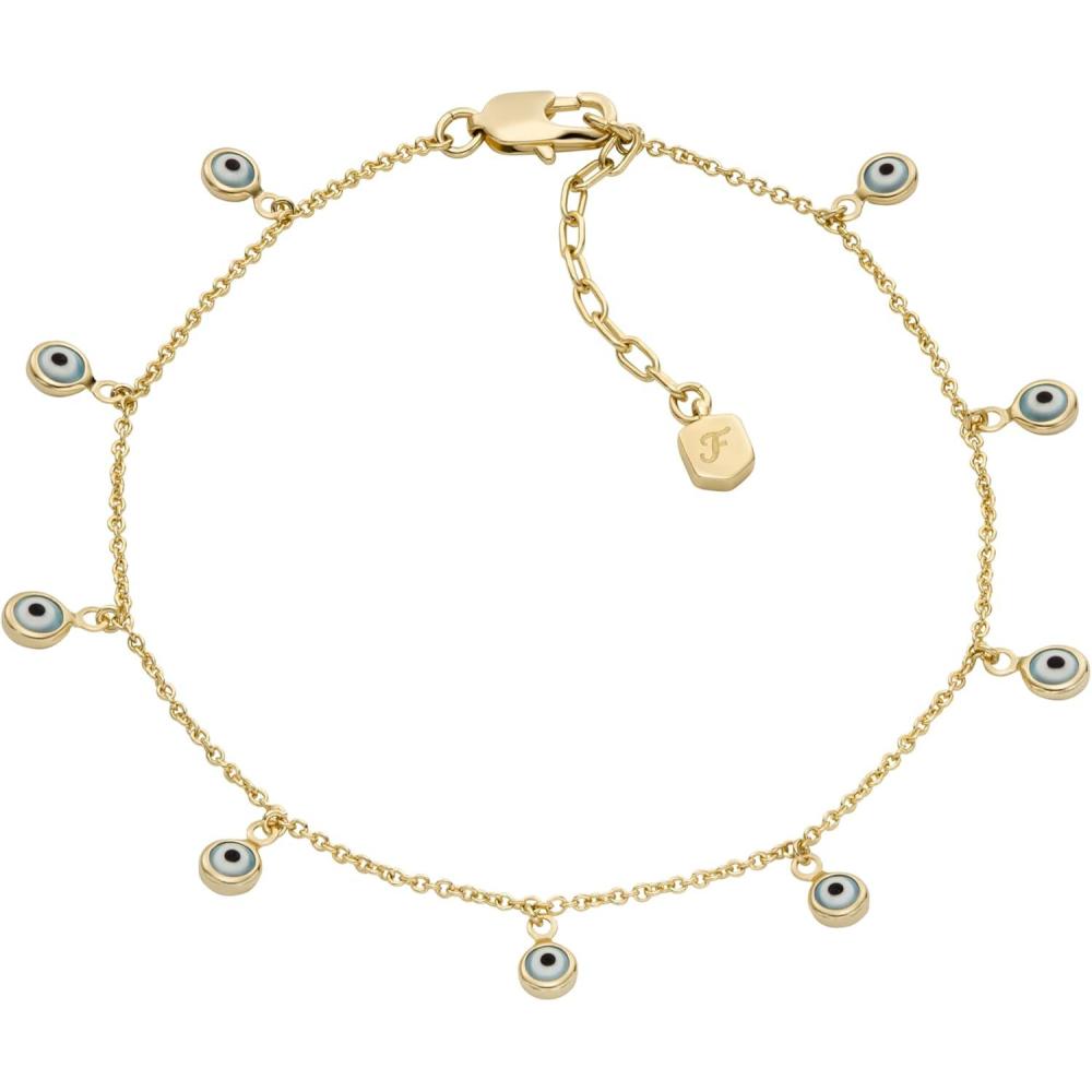 imageFossil Womens Heritage DLink Brass Chain AnkletGold Evil Eye