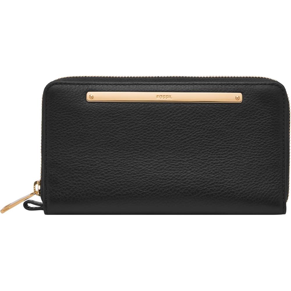 imageFossil Womens Liza Leather Wallet Zip Around Clutch with Wristlet Strap Black Model SL7878G001Black