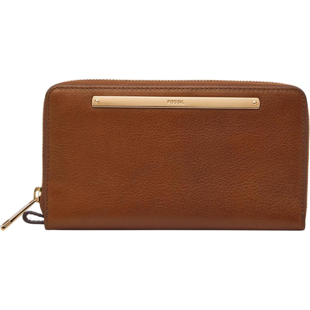 imageFossil Womens Liza Leather Wallet Zip Around Clutch with Wristlet Strap Black Model SL7878G001Brown