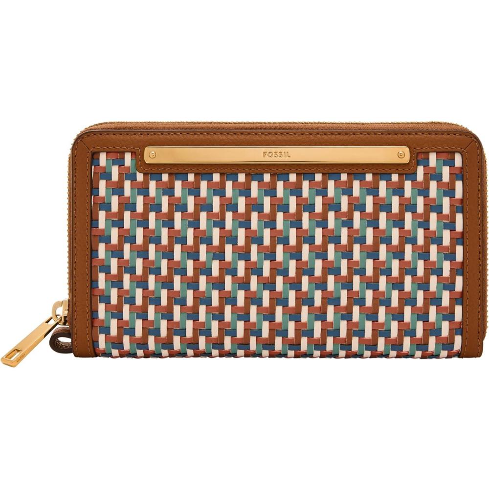 imageFossil Womens Liza Leather Wallet Zip Around Clutch with Wristlet Strap Black Model SL7878G001Multi Woven