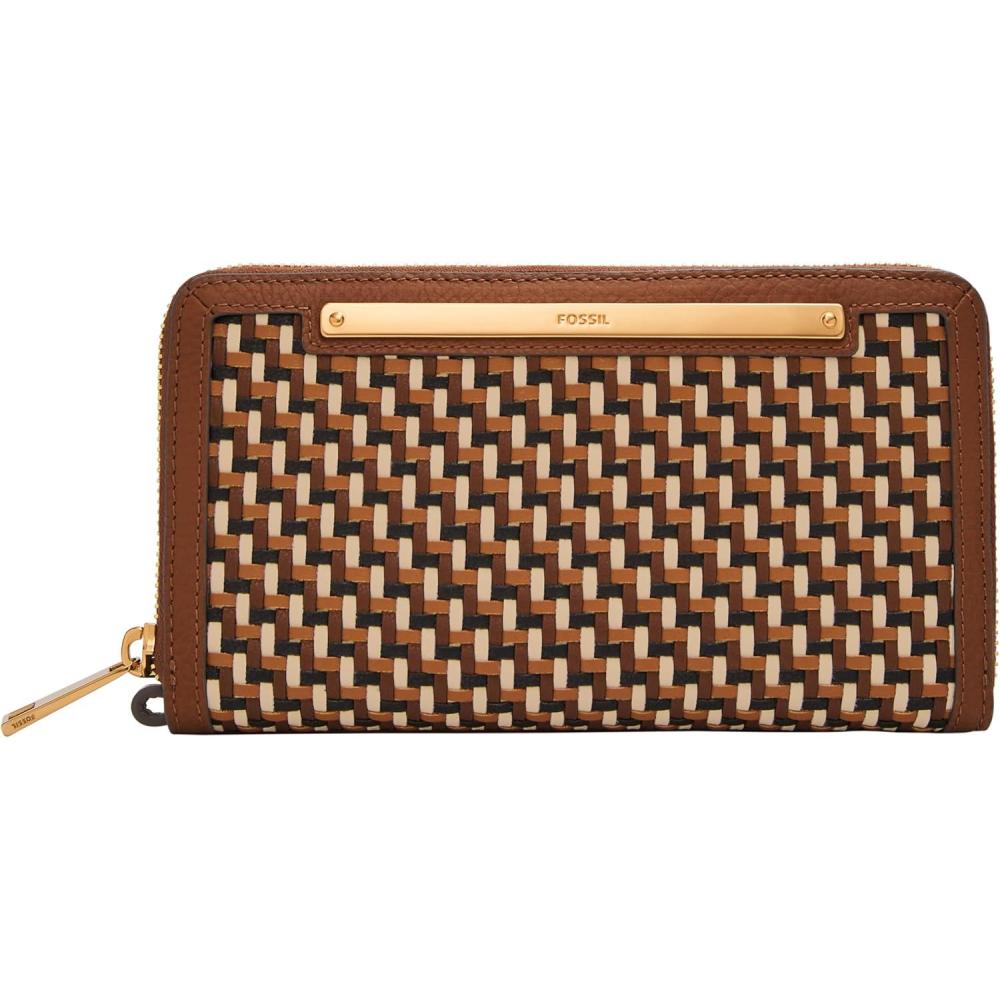 imageFossil Womens Liza Leather Wallet Zip Around Clutch with Wristlet Strap Black Model SL7878G001Neutral Woven