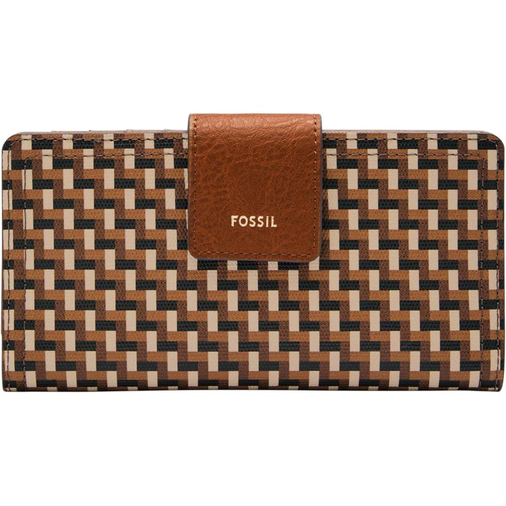 imageFossil Womens Logan Leather Wallet RFID Blocking Tab Clutch Black Model SL7830001Neutral Woven Print