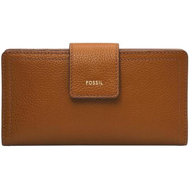 imageFossil Womens Logan Leather Wallet RFID Blocking Tab Clutch Black Model SL7830001Saddle
