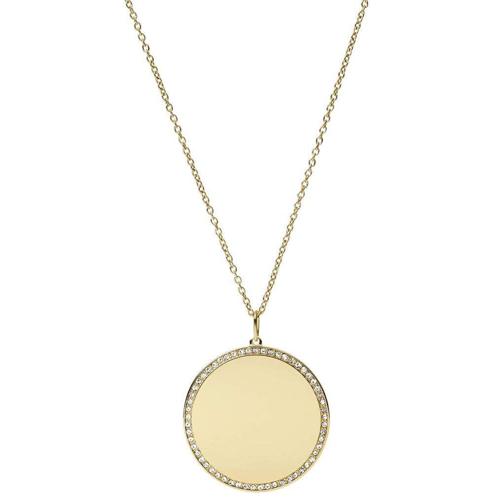 imageFossil Womens Plated Stainless Steel Engravable Personalized Gift Pendant Chain Necklace for WomenGold Large Disc