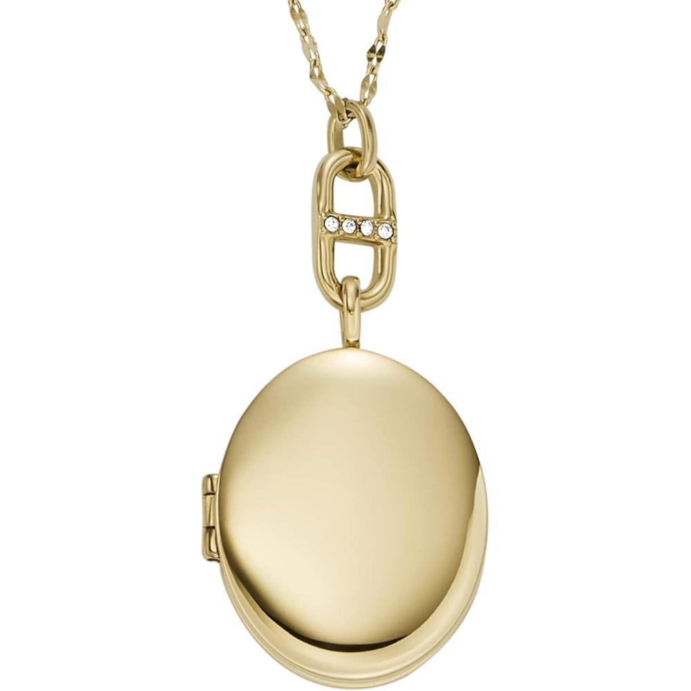 imageFossil Womens Plated Stainless Steel Engravable Personalized Gift Pendant Chain Necklace for WomenGold Locket