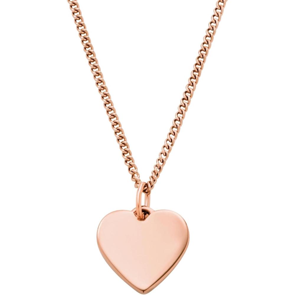 imageFossil Womens Plated Stainless Steel Engravable Personalized Gift Pendant Chain Necklace for WomenRose Gold Heart