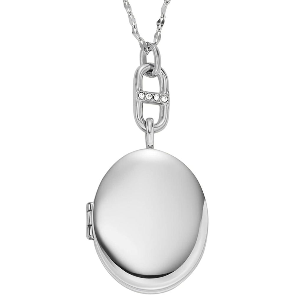 imageFossil Womens Plated Stainless Steel Engravable Personalized Gift Pendant Chain Necklace for WomenSilver Locket