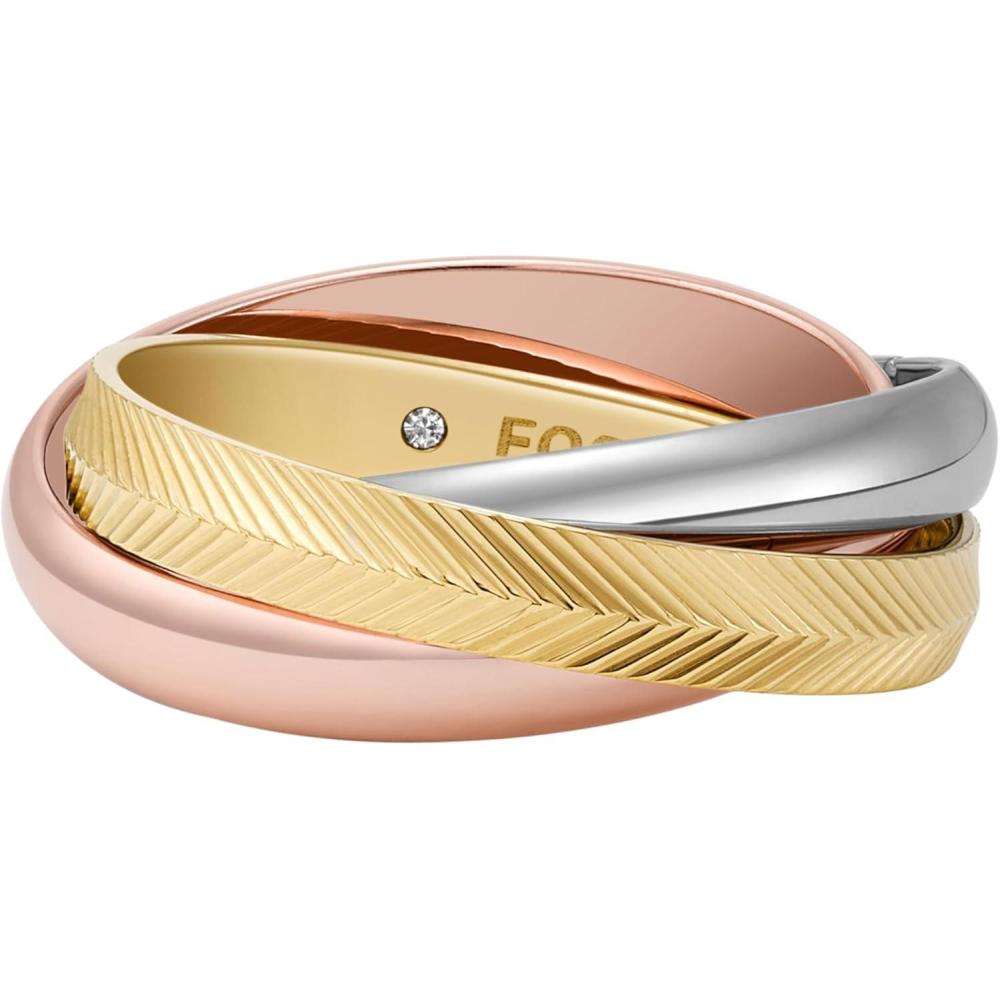 imageFossil Womens Plated Stainless Steel RingTri Tone Harlow Stack