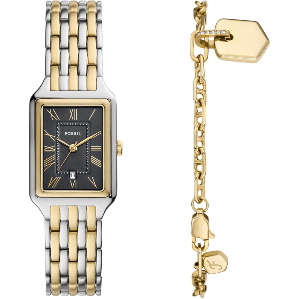 imageFossil Womens Raquel Quartz Stainless Steel ThreeHand WatchGoldSilverGray Gift Set