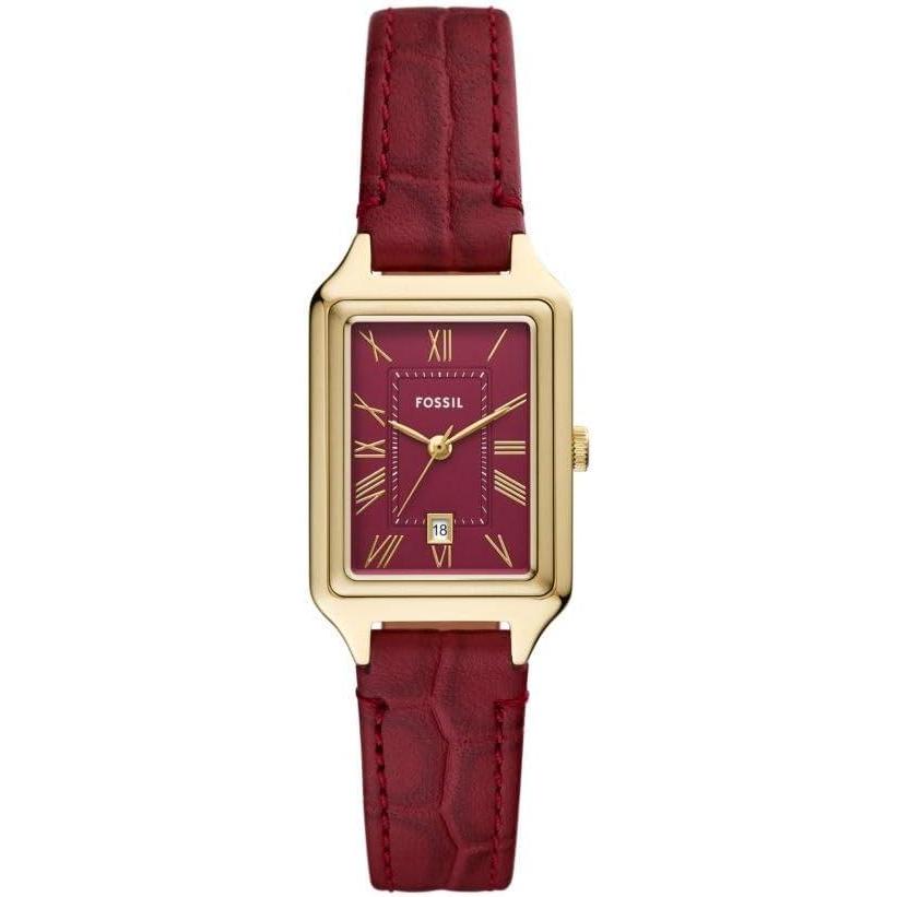 imageFossil Womens Raquel Quartz Stainless Steel ThreeHand WatchRed LeatherGold