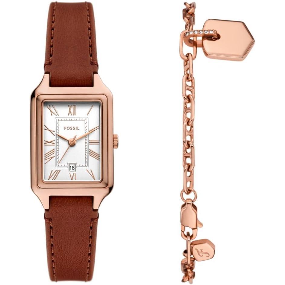 imageFossil Womens Raquel Quartz Stainless Steel ThreeHand WatchRed LeatherRose Gold Gift Set