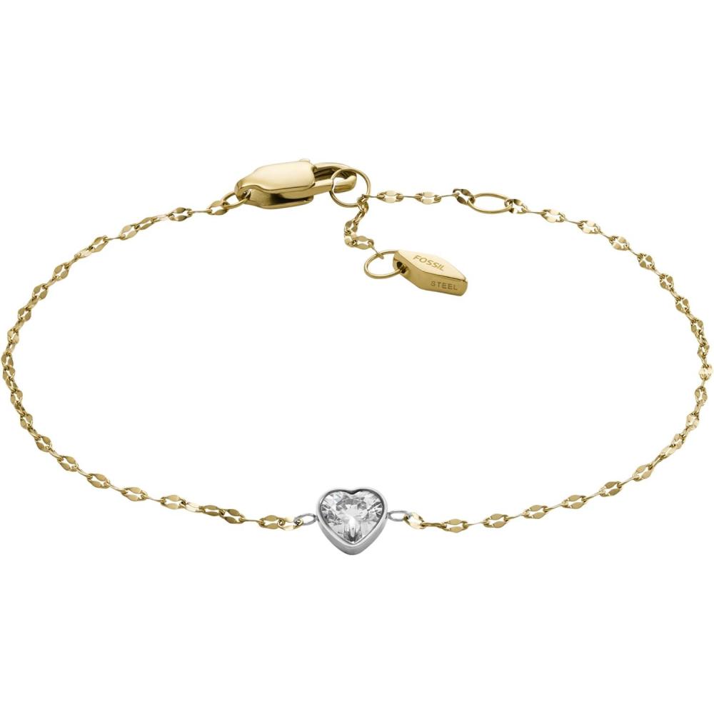 imageFossil Womens Stainless Steel Chain BraceletSadie TwoTone Station Heart
