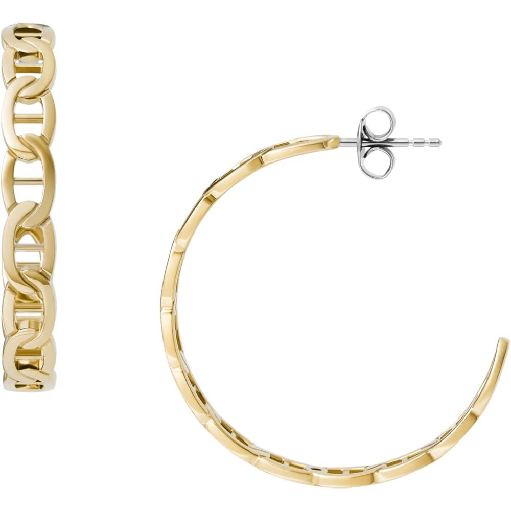 imageFossil Womens Stainless Steel DangleDrop or Hoop Earrings for WomenGold Heritage Link Hoop