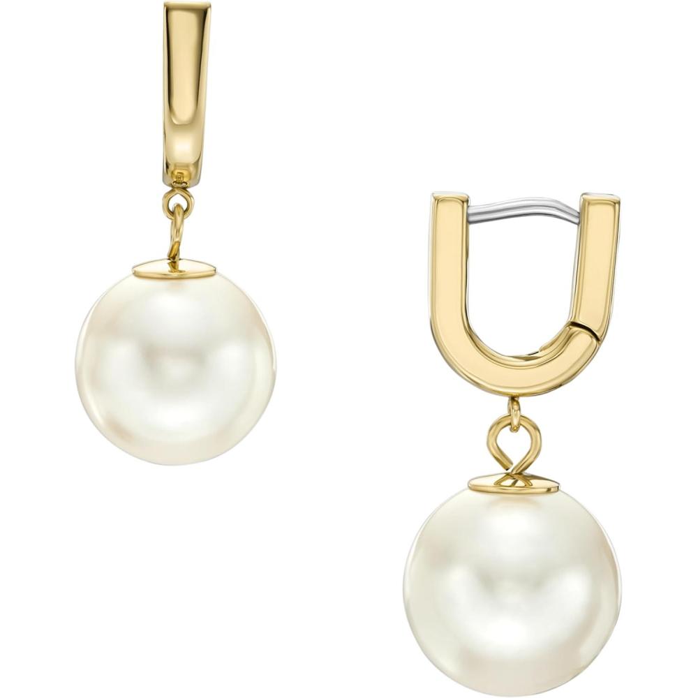 imageFossil Womens Stainless Steel DangleDrop or Hoop Earrings for WomenGold Heritage Pearl Huggie Hoop