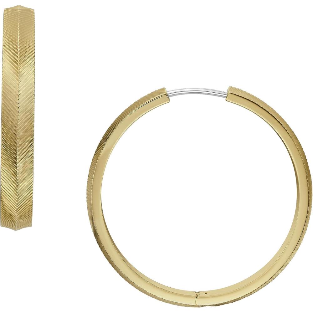 imageFossil Womens Stainless Steel DangleDrop or Hoop Earrings for WomenGold Linear Texture Large Hoop