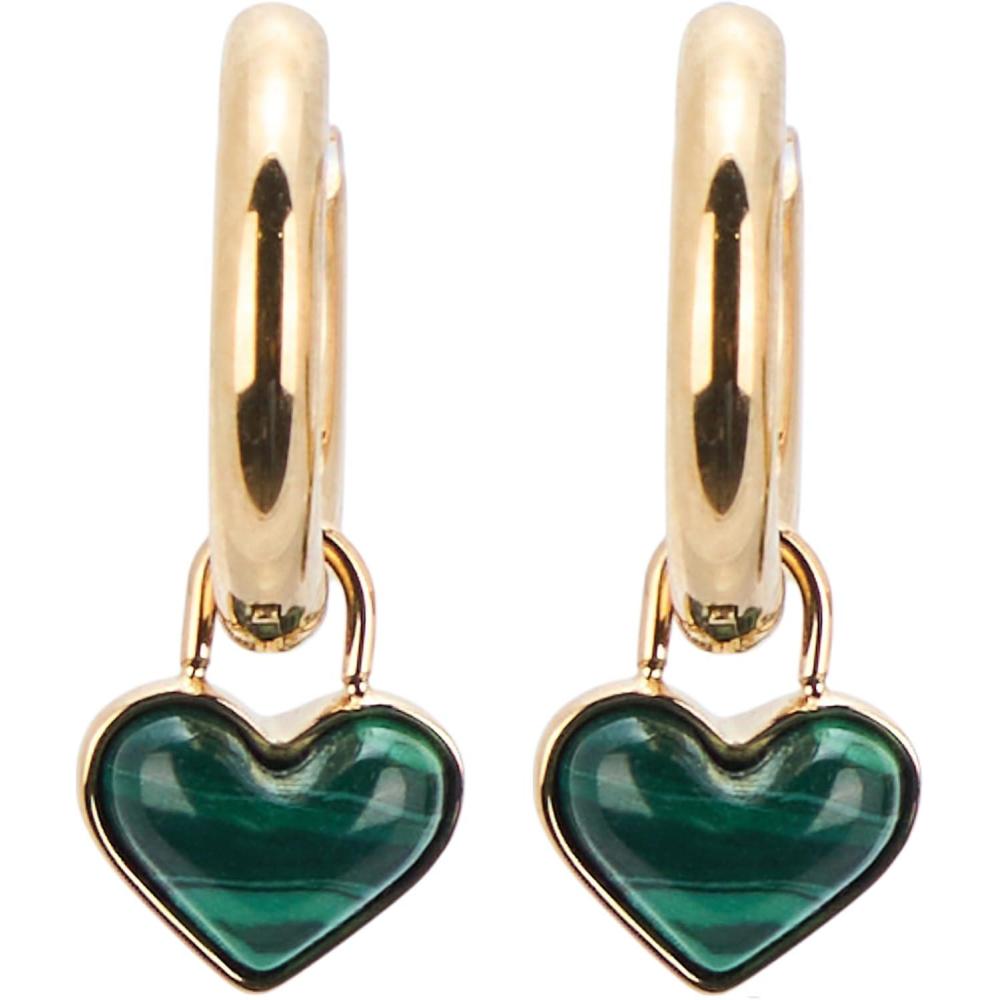 imageFossil Womens Stainless Steel DangleDrop or Hoop Earrings for WomenGoldGreen Heart