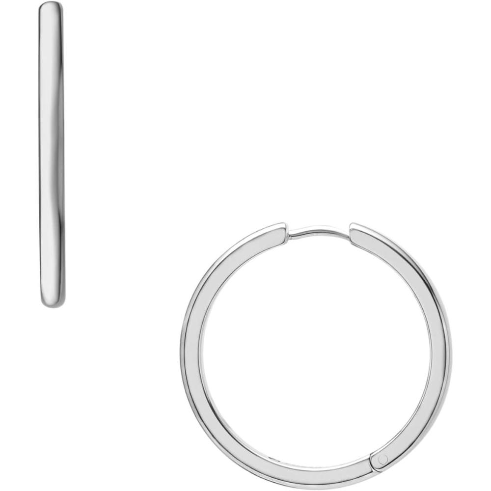 imageFossil Womens Stainless Steel DangleDrop or Hoop Earrings for WomenSilver Medium Hoop